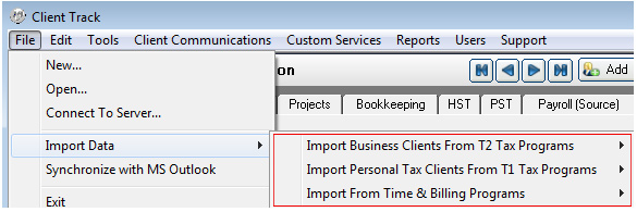 Importing Clients Screenshot