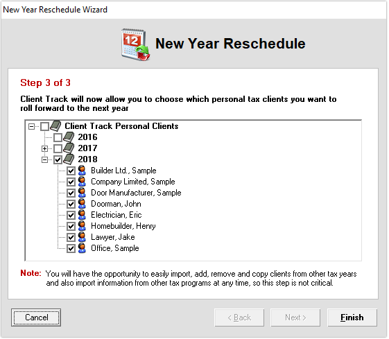 New Year Wizard Screenshot (Personal Tax Clients)