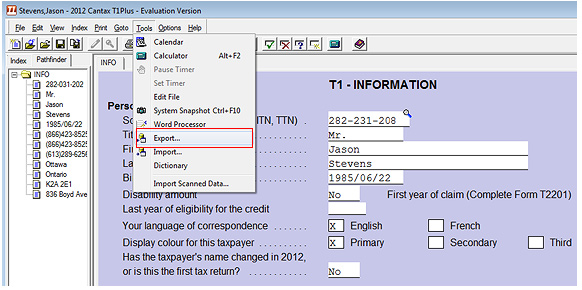 Export CANTAX T1 Screenshot (Step 3)