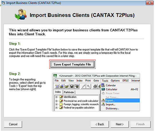 Export CANTAX T2 Screenshot (Step 2)