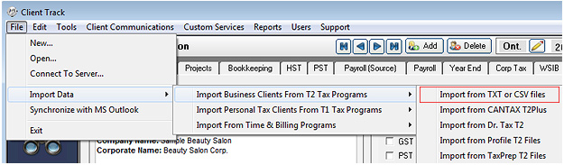 Importing text/CSV File Link Screenshot