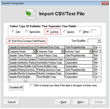 Select Columns Screenshot